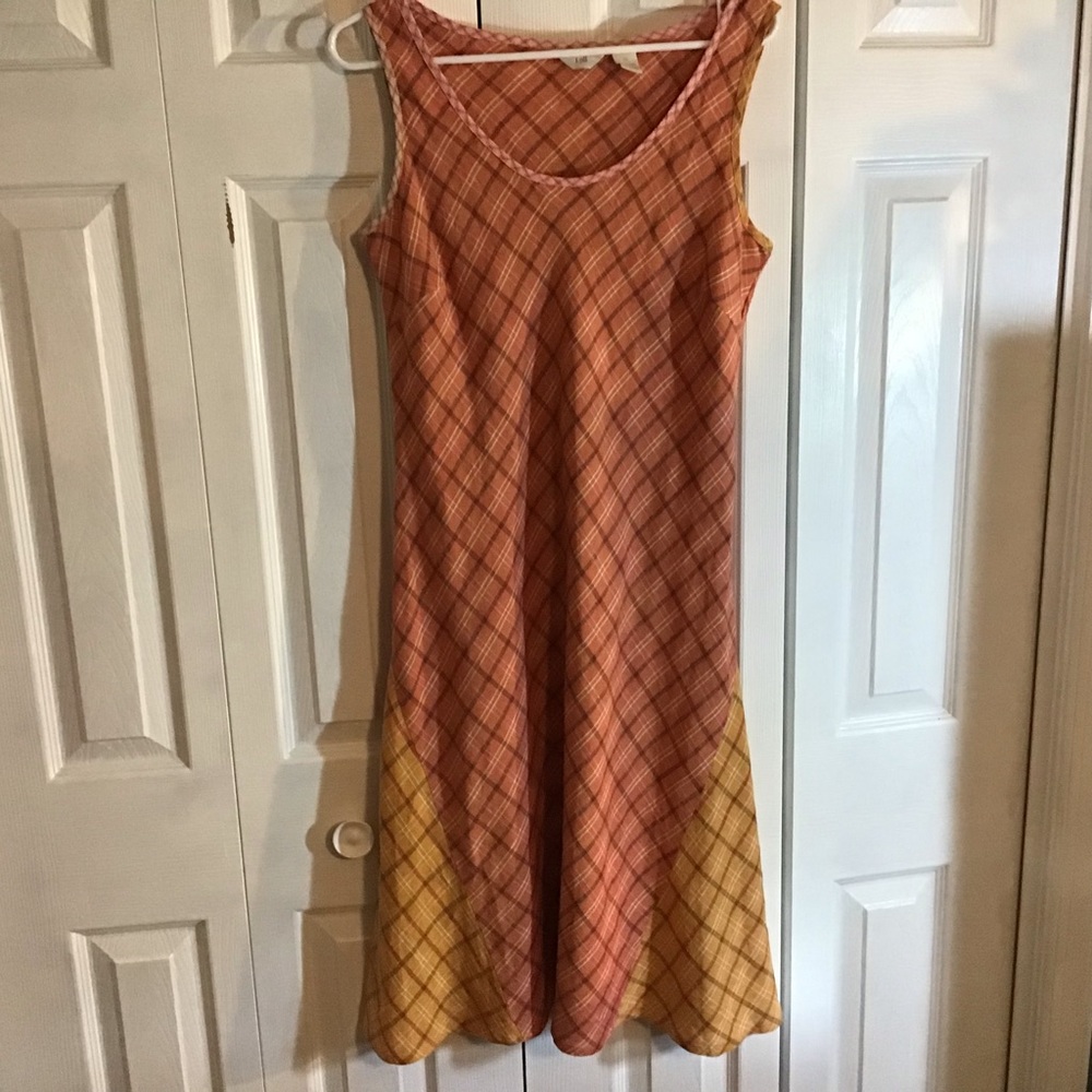 J.Jill A-line linen shift dress orange plaid 12